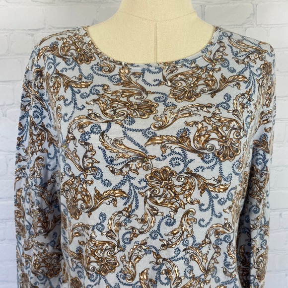 St. John's Bay Medium Blue Brown Paisley Rhinestone Boho Cottagecore Top - Picture 3 of 9